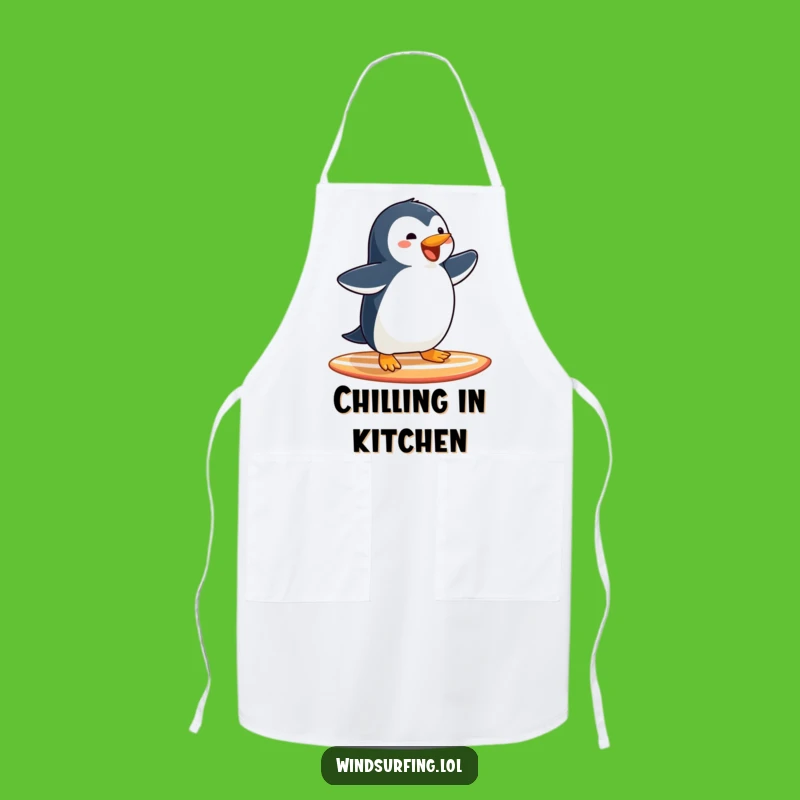 Funny Penguin Surfing Apron: Kitchen Fun with a Joyful Glider