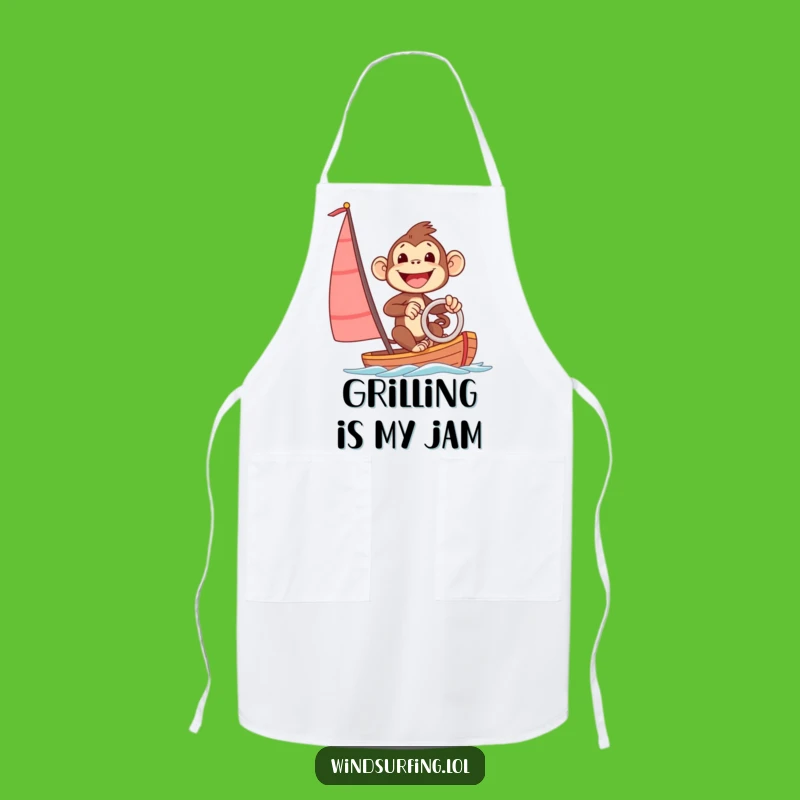 Funny Excited Monkey Apron: Cook with Sailboarding Spirit!