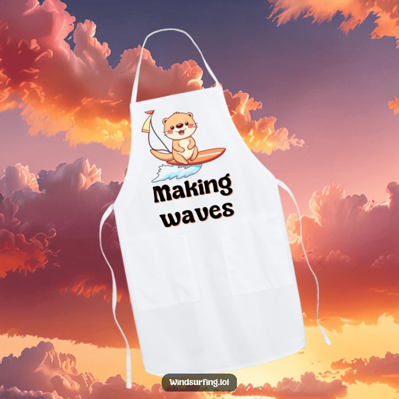 Funny Otter Surfing Apron: A joyful otter in full surf gear, sail aloft, ready to cook up a storm.