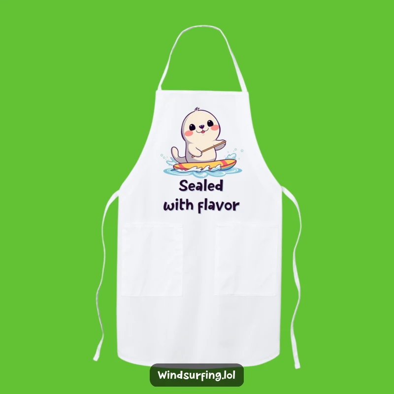 Funny Seal Windsurfing Apron: Kitchen Fun with a Splashing Seal