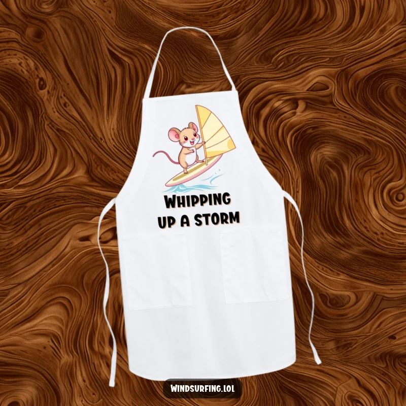 Funny Apron: A squealing mouse windsurfing precariously, adding a splash of extreme sports humor to kitchen activities.
