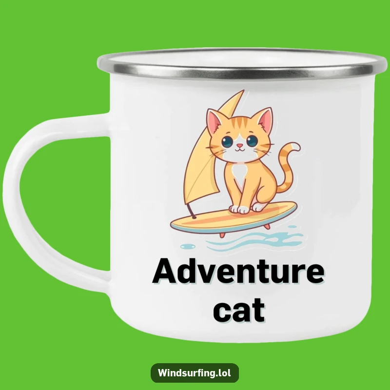 Funny Cat Surfing Camping Mug: Adventure Brew with a Balancing Cat