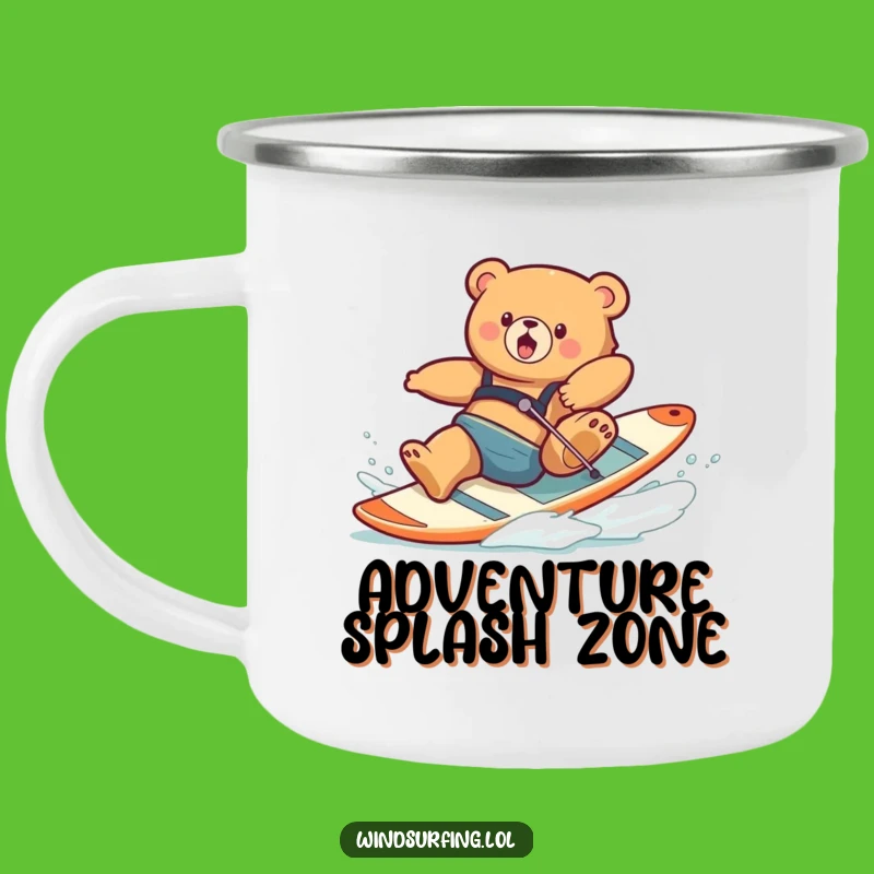 Funny Clumsy Bear Windsurfing Camping Mug: Adventure Humor for Outdoors!
