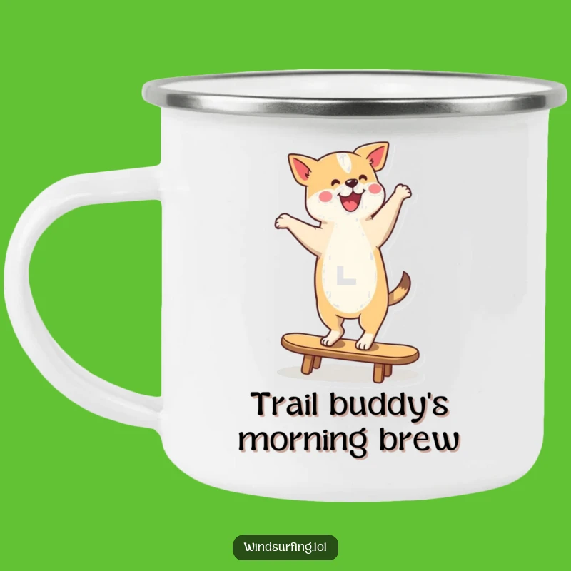 Funny Dancing Dog Surfer Camping Mug: Pooch's Adventure Mug, Rugged Funny Gift