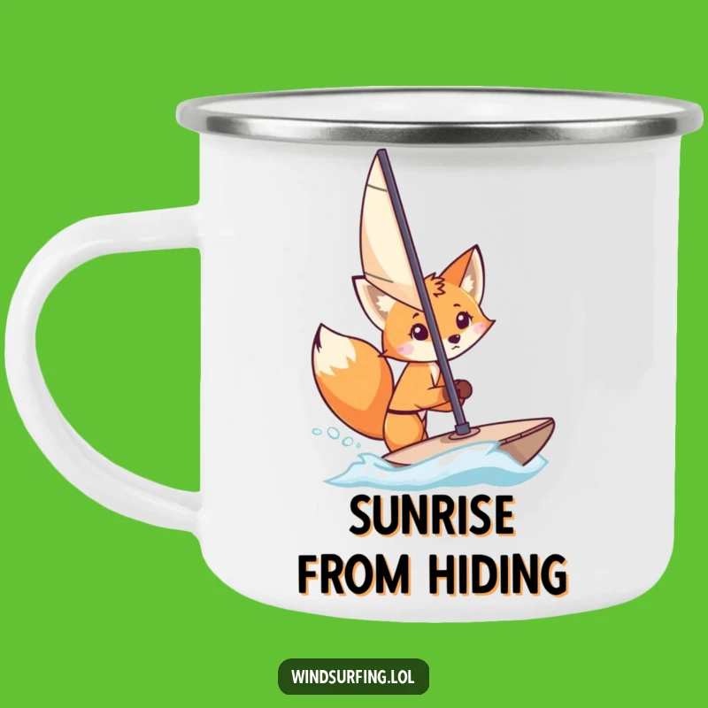 Funny Fox Windsurfer Camp Mug: Curious Peeker - Rustic Humorous Gift