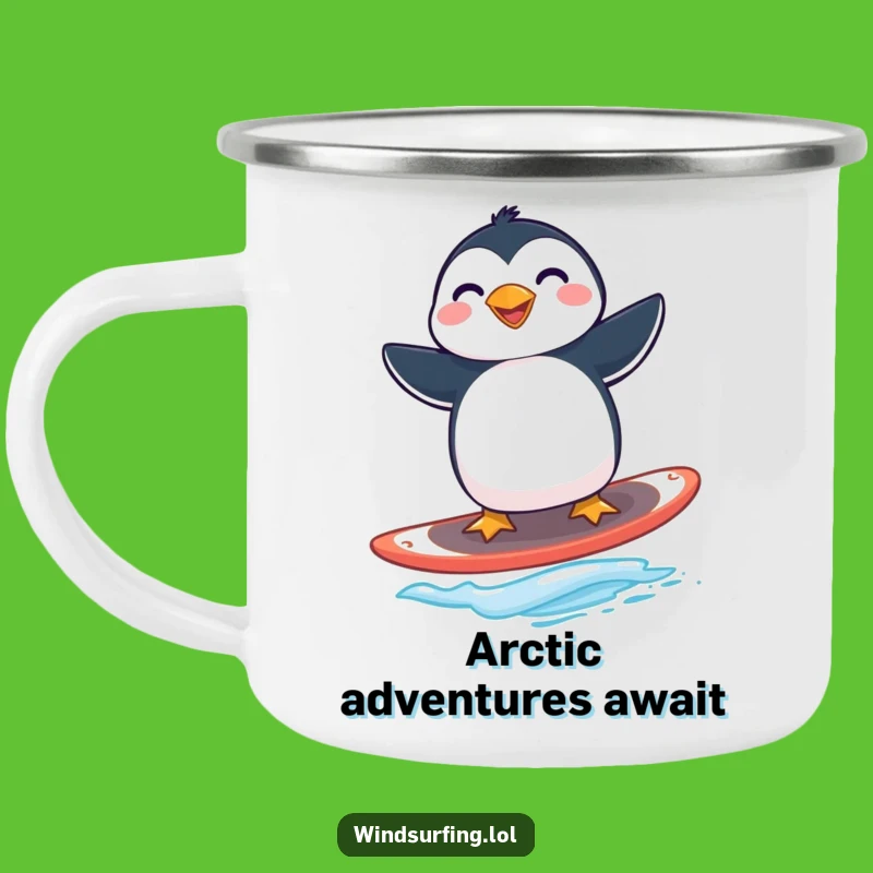 Funny Penguin Windsurfing Camping Mug - Durable & Hilarious Outdoor Gift
