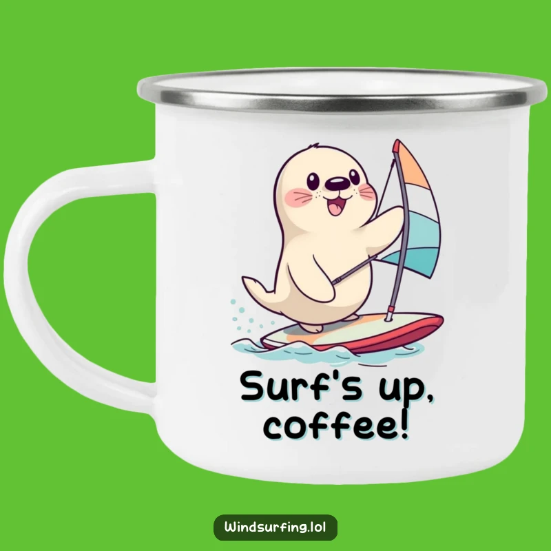 Funny Seal Windsurfing Camping Mug: Hilarious Outdoor Adventure Drinkware