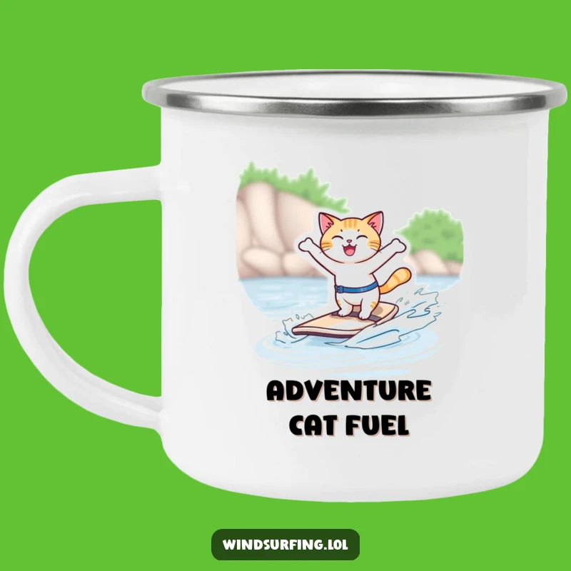 Funny Windsurfing Cat Camping Mug: Your Hilarious Companion for Outdoor Adventures
