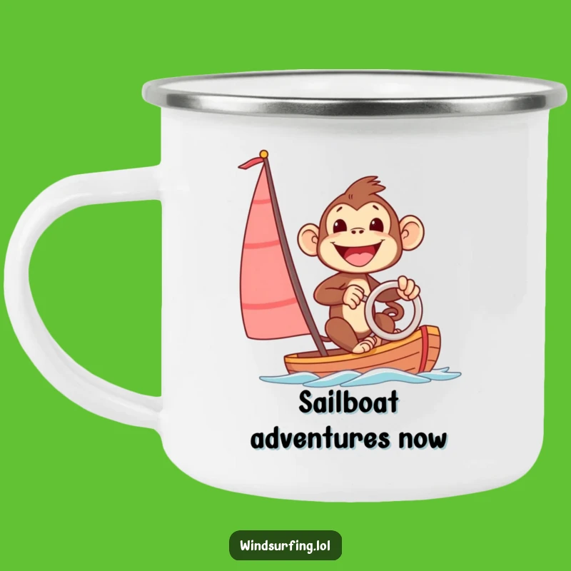Funny Excited Monkey Camping Mug: Sail into Adventure!
