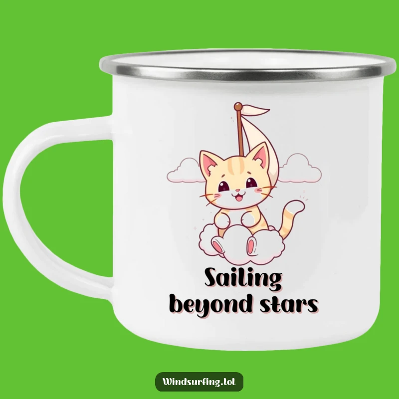 Funny Smiling Cat Cloud Sail Camping Mug - Whimsical Outdoor Companion