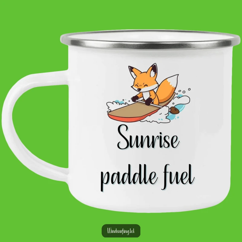 Funny Determined Fox Surfer Camping Mug: Fox's Adventure Mug, Rugged Funny Gift