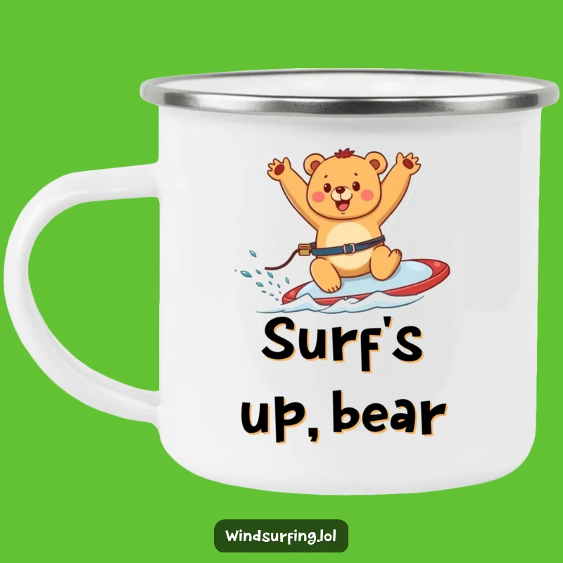 Funny Happy Bear Windsurfing Camping Mug - Joyful Outdoor Companion