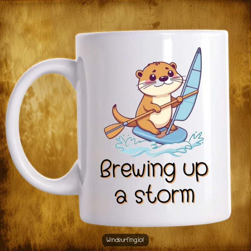 Funny Mug: A determined otter expertly steers a windsurfing board with a paddle, showcasing focus.