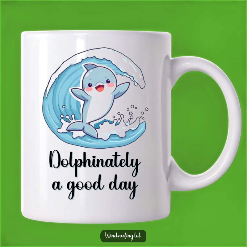 Funny Dolphin Wave Mug: Joyful Dolphin Catching Wave, Perfect Gift