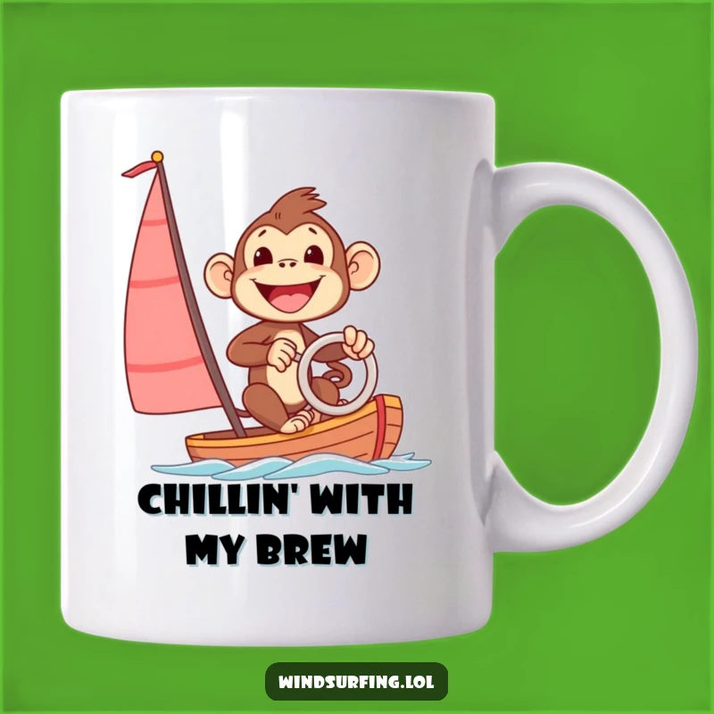 Funny Excited Monkey Sailboard Mug: Perfect Gift for Adventurous Souls!