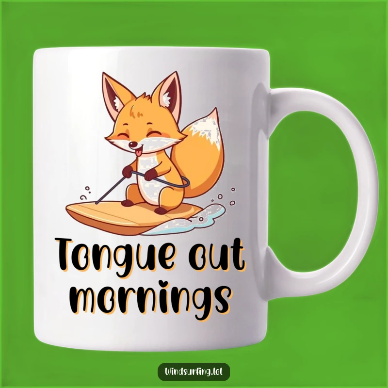 Funny Fox Windsurfing Tongue Mug - Wacky Water Sport Gift