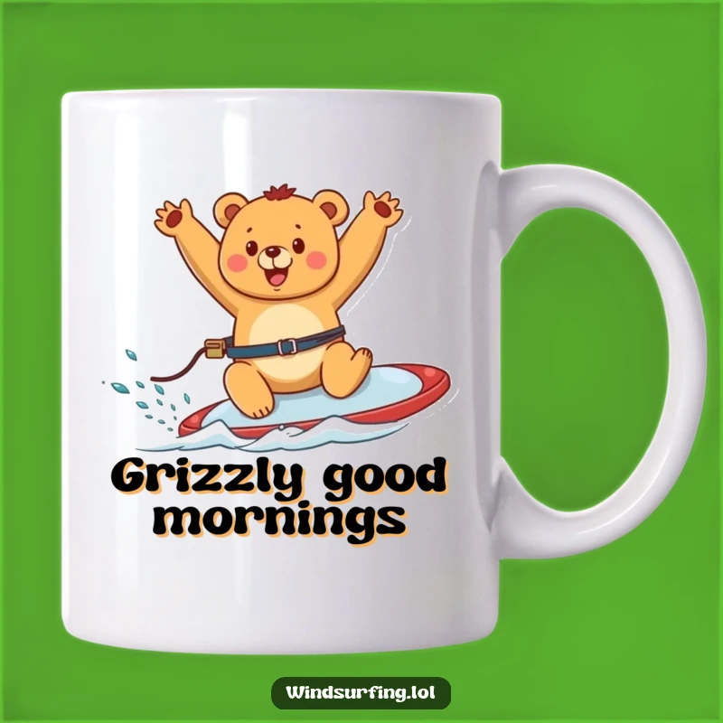 Funny Happy Bear Windsurfing Mug - Joyful Bear Rider Gift