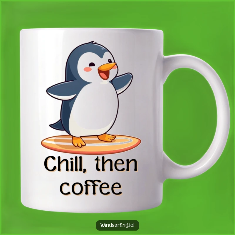Funny Penguin Surfing Mug: Joyful Gliding Penguin Gift for Surf Lovers