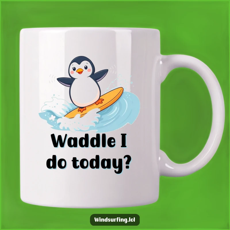 Funny Penguin Windsurfing Mug: Playful Rider Gift for Ocean Enthusiasts