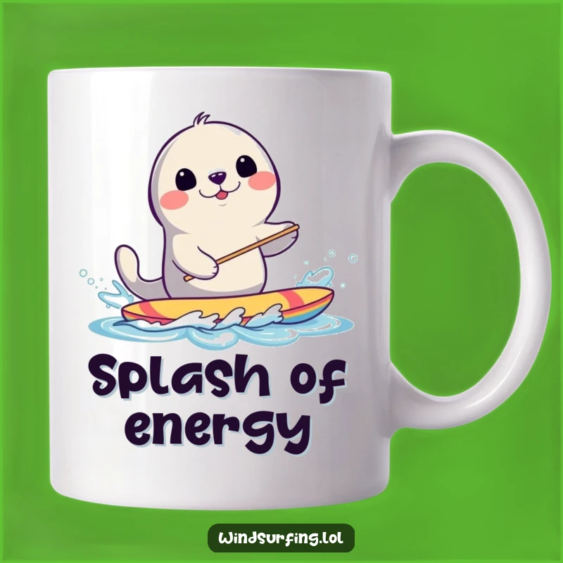 Funny Seal Windsurfing Mug: Smiling Seal Splashing Fun Gift