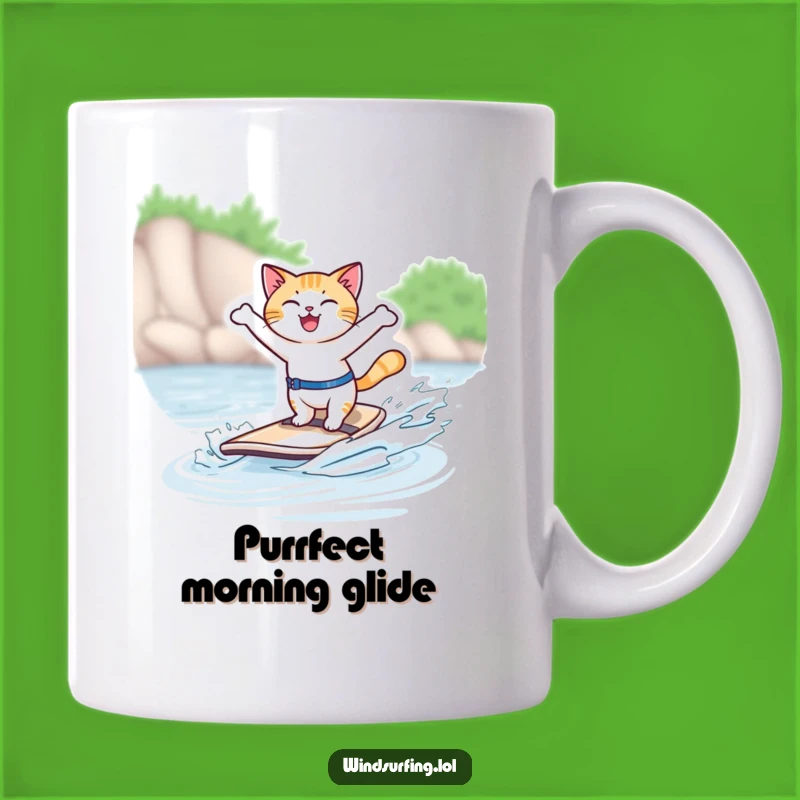 Funny Windsurfing Cat Mug: Hilarious Feline Adventure Perfect for Cat Lovers and Gift