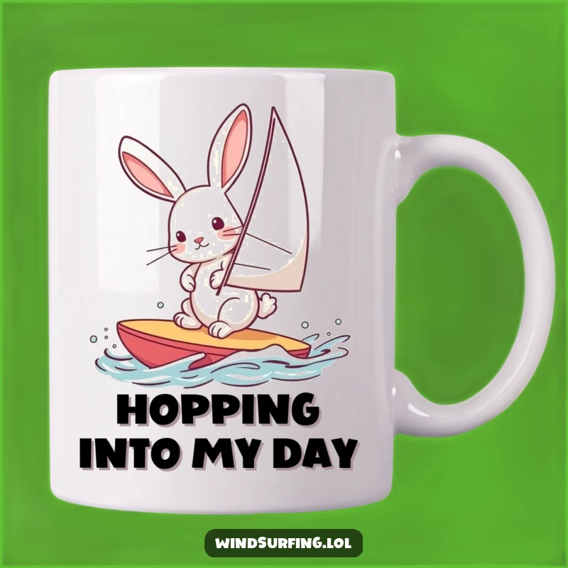 Funny Windsurfing Rabbit Mug: Curious Hare Adventure Perfect for Bunny Lovers and Gift