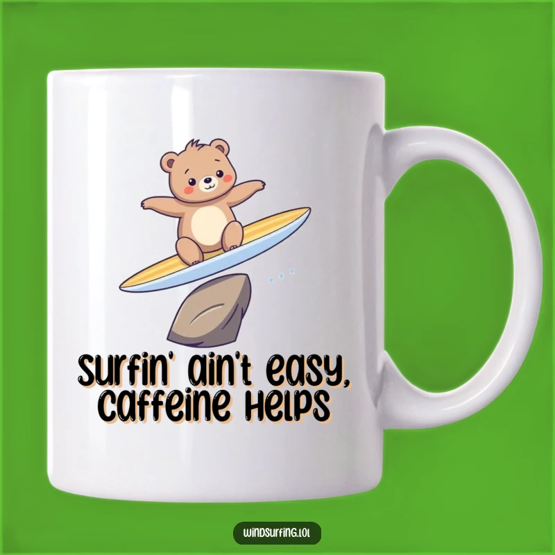 Funny Surfing Bear Mug: Hilarious Animal Art for a Perfect Gift