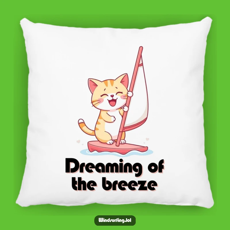Funny Cat Windsurfing Pillow: Cheerful Kitty Sailor Cushion Gift