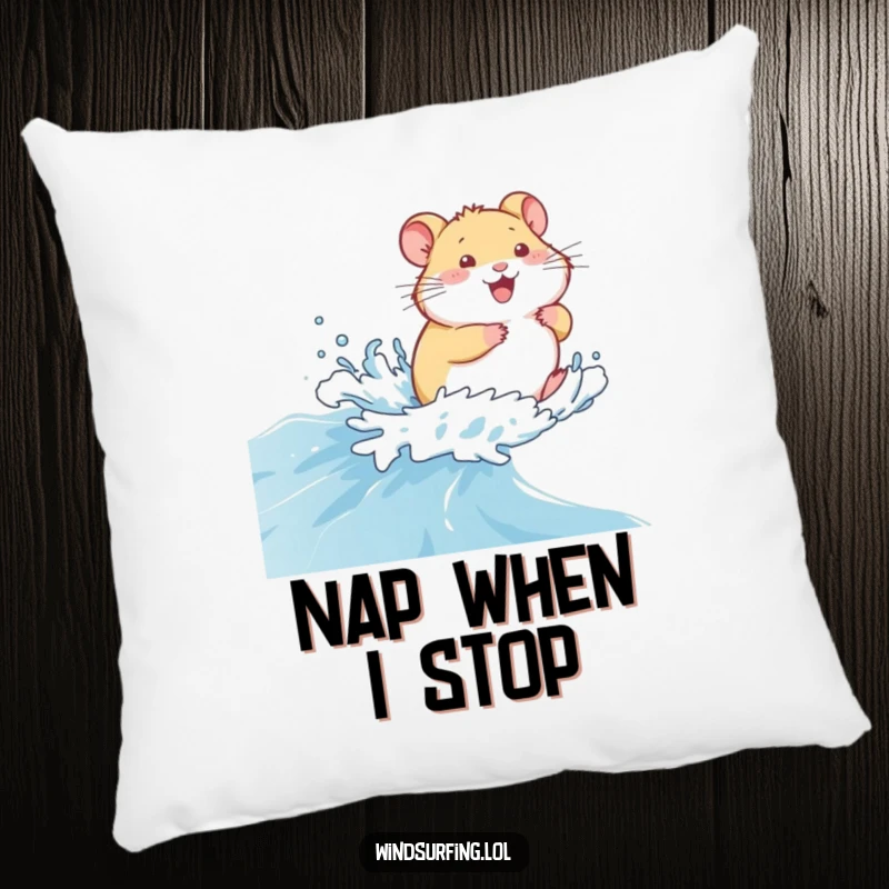 Funny Pillow: A giggling hamster on a choppy sea, offering comfort and nautical charm, an adorable funny gift.