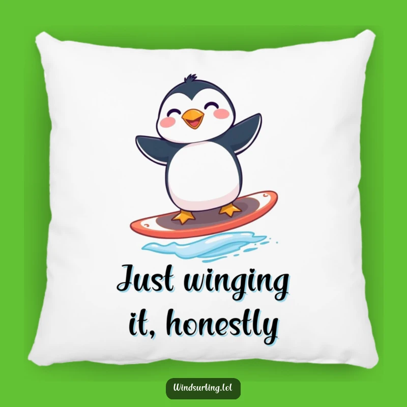 Funny Penguin Windsurfing Pillow - Comfy & Quirky Arctic Decor