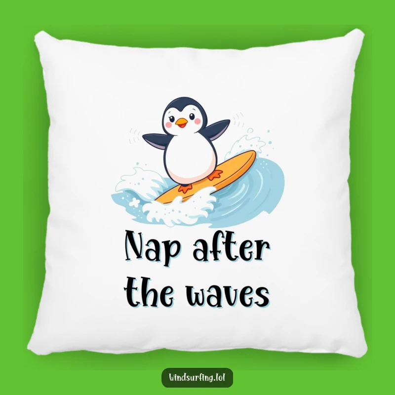 Funny Penguin Windsurfing Pillow: Playful Wave Rider Cushion Gift