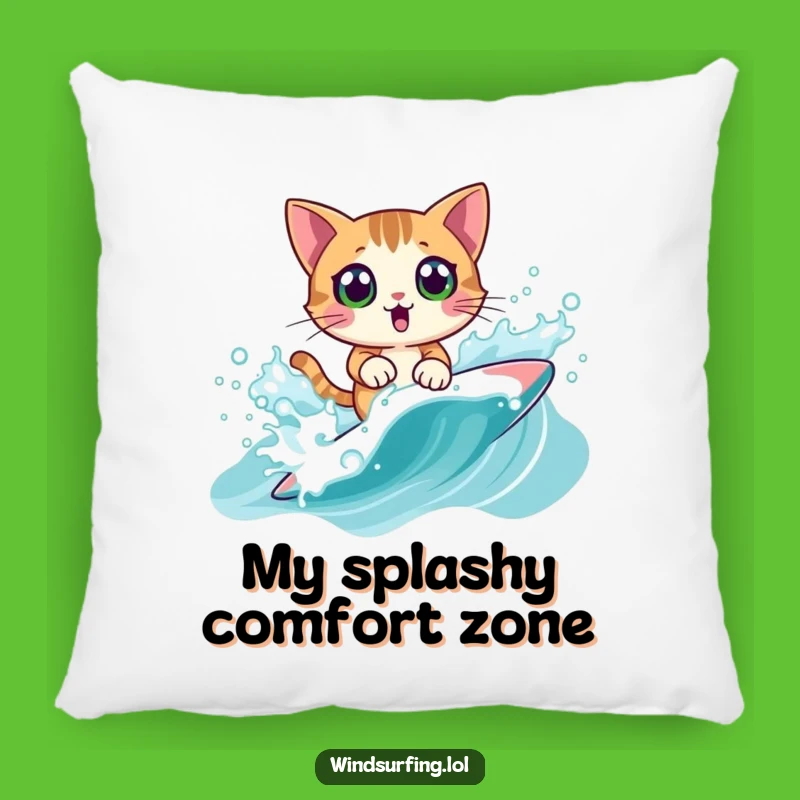 Funny Surprised Cat Windsurf Pillow: Cozy Comfort After a Big Splash, a Snug Funny Gift!