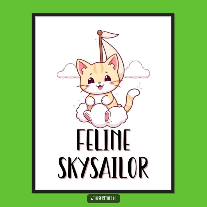 Funny Smiling Cat Cloud Sail Digital Art - Instant Whimsical Decor