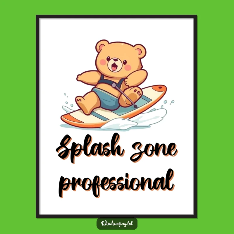 Funny Clumsy Bear Windsurfing Digital Print: Instant Hilarious Decor!