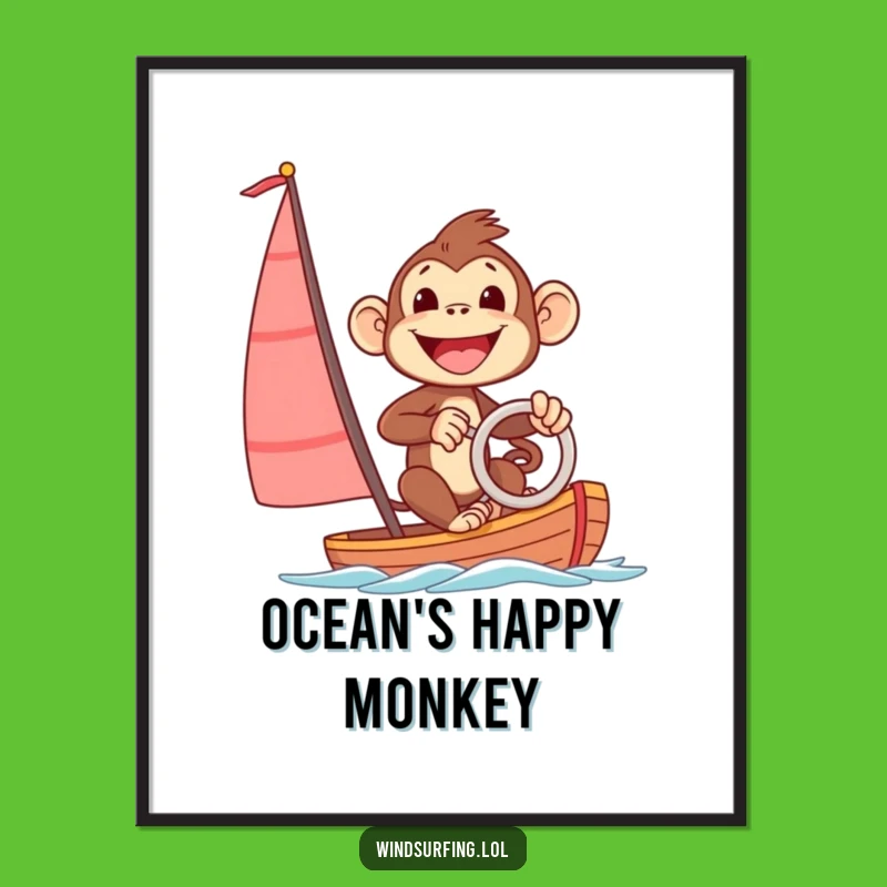 Funny Excited Monkey Sailboard Digital Print: Instant Nautical Humor!