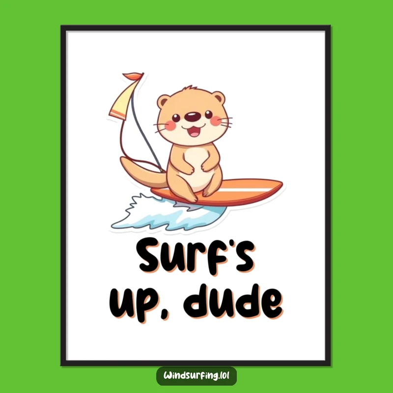 Funny Otter Surfing Digital Art: Instant Joy with a Happy, Sailing Otter