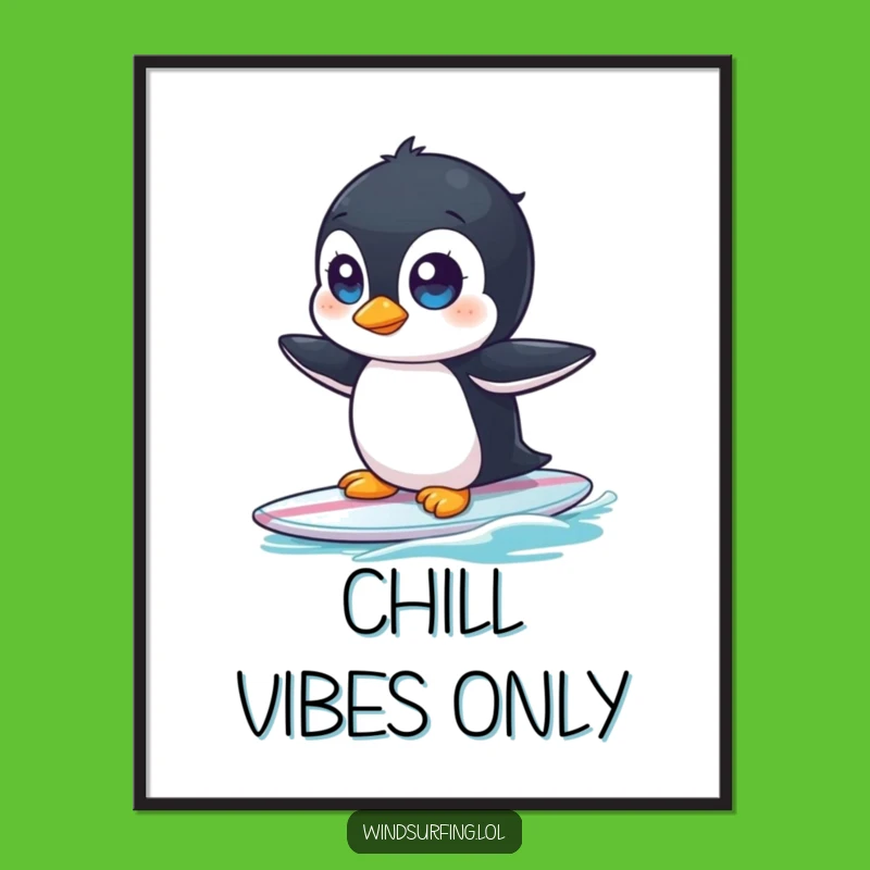 Funny Penguin Surf Digital Art: Wide-Eyed Wobble for Instant Humor