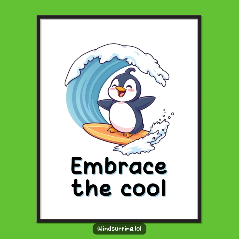 Funny Penguin Surfing Digital Art: Hilarious Wave Rider Print, Instant Joy Gift