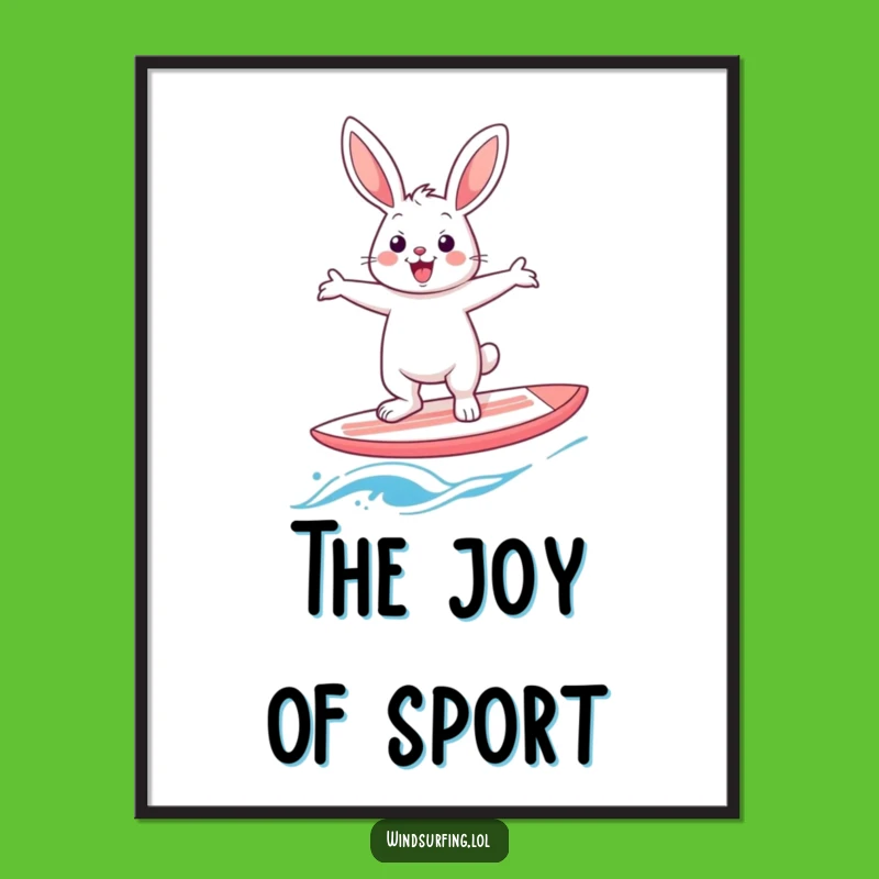 Funny Rabbit Windsurfer Digital Art: Cheerful Hare's Balancing Act for Instant Joyful Decor