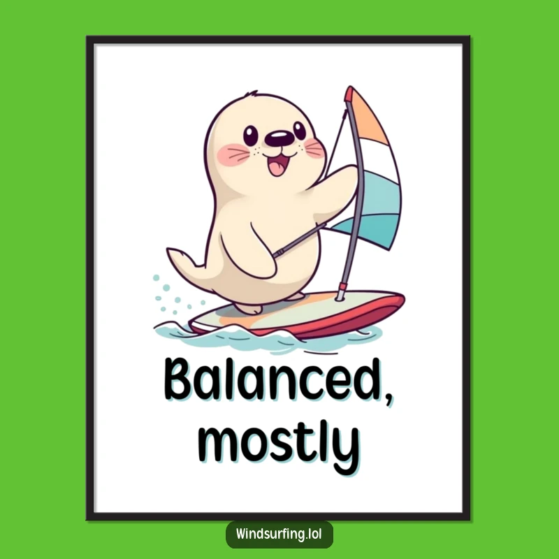 Funny Seal Windsurfing Digital Art Print: Hilarious Ocean Decor for Any Space