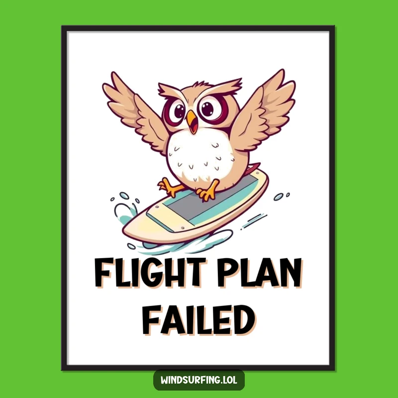 Funny Surprised Owl Windsurf Digital Print: Epic Fail Art, Instant Funny Gift