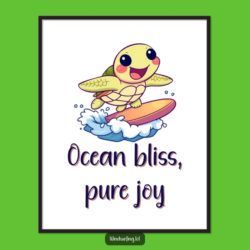 Funny Turtle Surf Digital Art Print: Joyful Ocean Decor