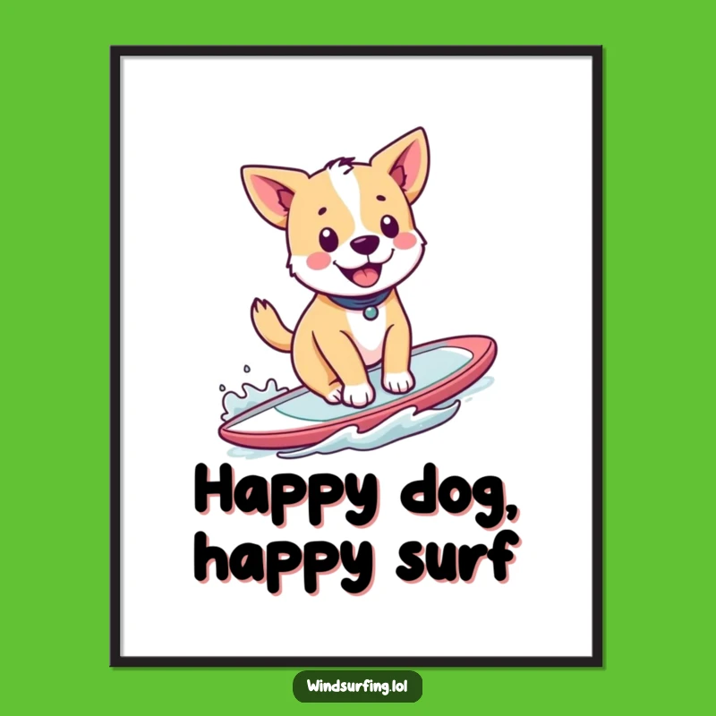 Funny Windsurfing Dog Digital Art: Instant Download of Canine Joy and Adventure