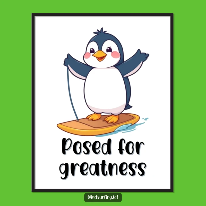 Funny Penguin Windsurfer Digital Art: Hilarious Wall Decor for Instant Joy