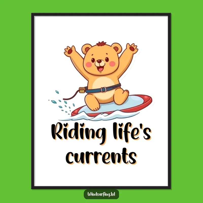 Funny Happy Bear Windsurfing Digital Art - Instant Joyful Decor