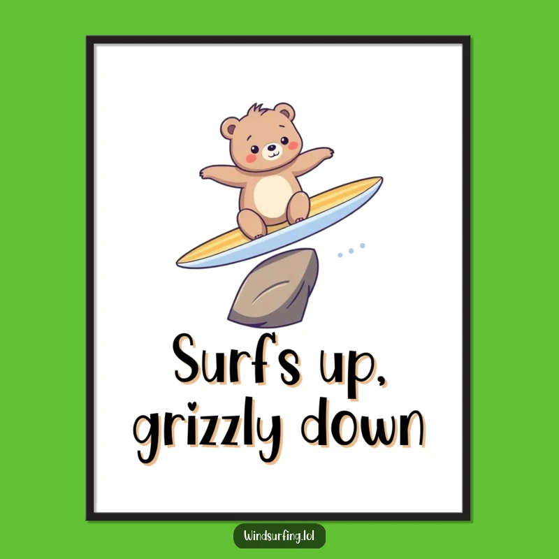 Funny Bear Surfing Digital Art Print: Instant Humor for Your Walls, Gift Idea