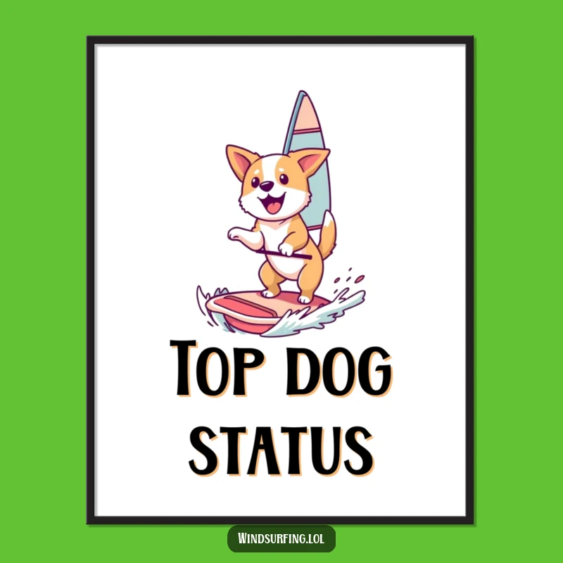 Funny Dog Windsurfing Digital Art: Happy Canine Action, Inspiring Funny Gift!