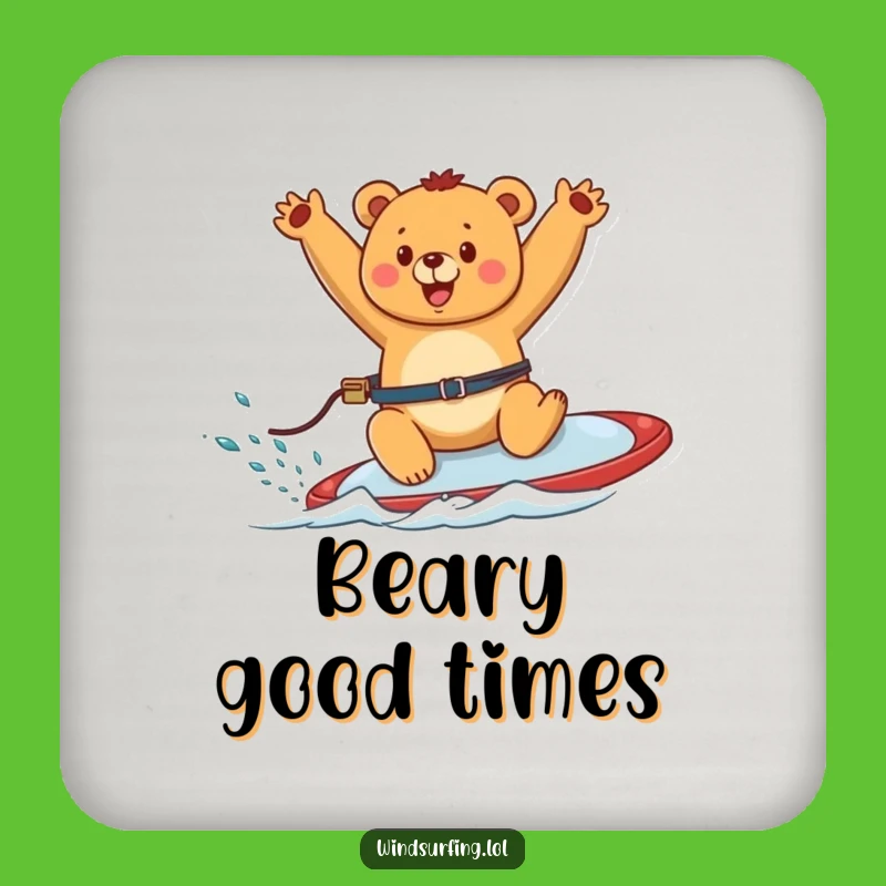 Funny Happy Bear Windsurfing Coaster Set - Protect Surfaces Joyfully