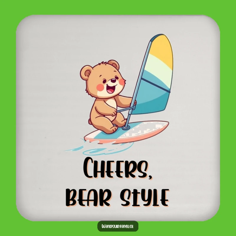 Funny Bear Cub Windsurf Coaster Set: Protect Surfaces with Fun