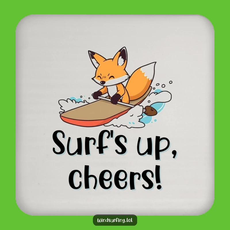 Funny Determined Fox Surfer Coaster: Fox's Strategic Art, Tiny Funny Gift